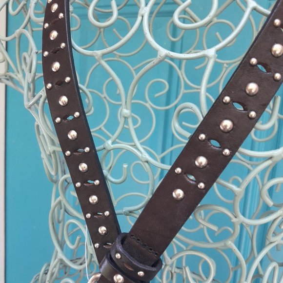 Genuine Leather Belt Metal Studded Silver Studs Grommets Rivets Goth Medieval. T - Picture 5 of 12